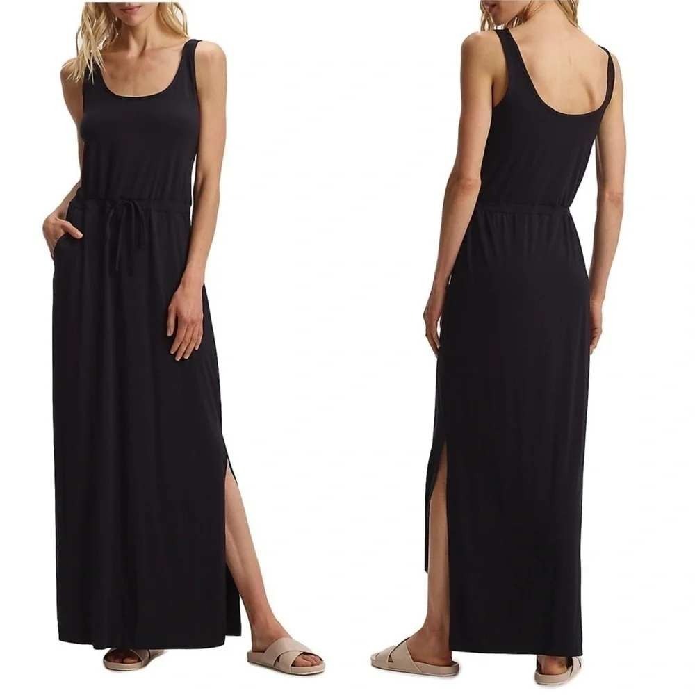 Commando Womens Butter Sleeveless Drawstring Maxi Dress Size Medium Black Modal